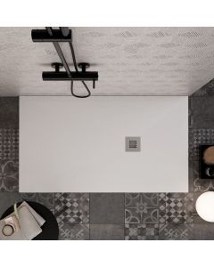 Piatto doccia marmoresina cemento Concrete k3 BIANCO - Griglia inox decentrata art. 103.K3BIANCO